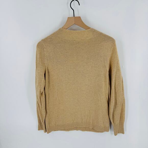 Chico’s Wool Cashmere Leopard Embroidered Sweater Tan Crewneck Women’s Size 0 - Picture 2 of 7